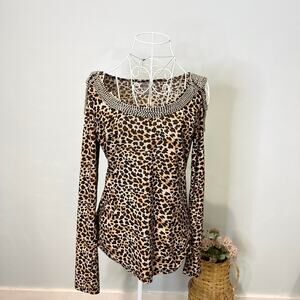 cute vintage y2k cheetah print tight long sleeve top